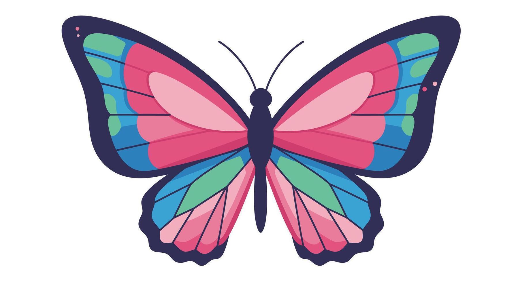 a butterfly with pink, blue and green wings vector