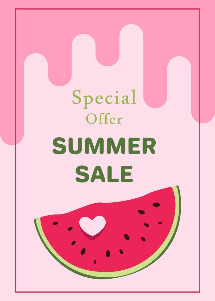 Flyer with a juicy slice of watermelon. Sales Concept. Template design for flyer, banner, poster, poster, advertisement for grocery store, marketplace, online store, website. vector