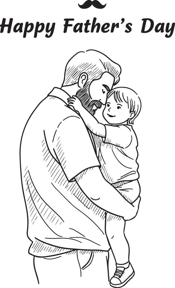 Emotional Father and Child Forehead Touching Moment in Vintage Hand-Drawn Line Art Style for Fathers Day Greeting and Print Designs vector