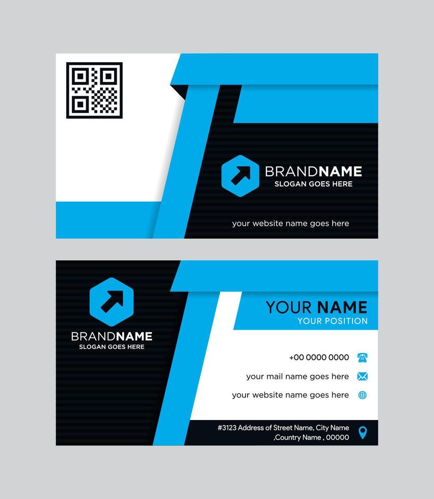 Abstract business card design template with combination blue, black and white colors vector