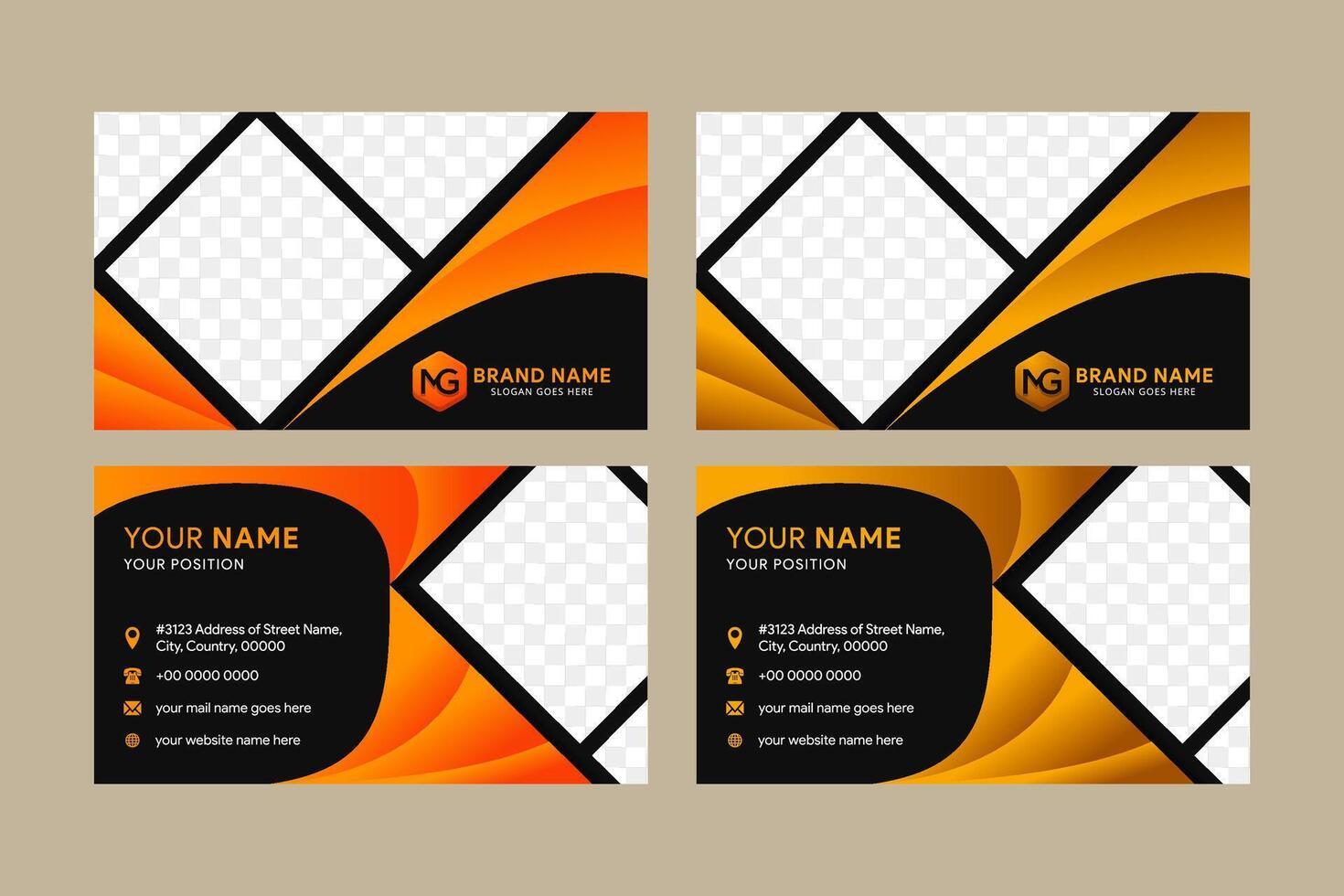 Gradient yellow orange curve business card template vector
