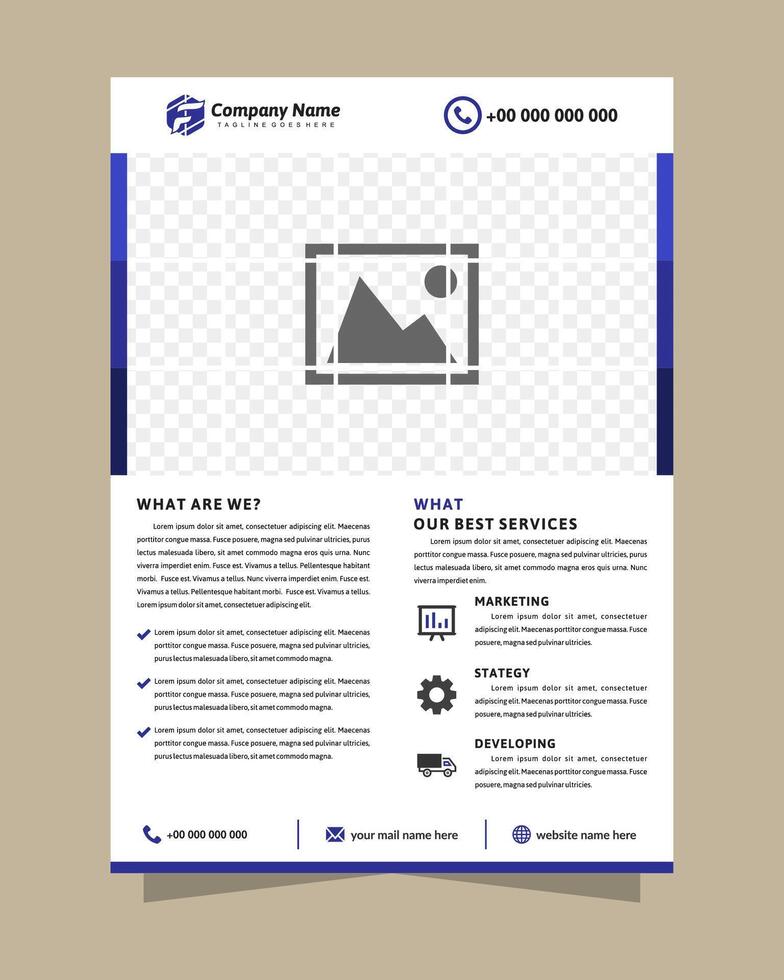 modern business flyer or poster design template with photo space on white background. multicolor blue colors on element. vector