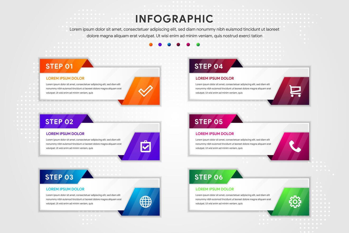 Colorful infographic with six steps vector