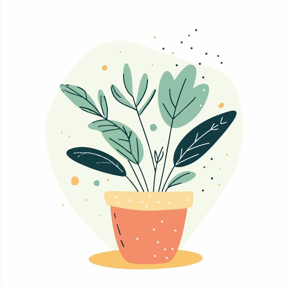 Plant in pot with leaves illustration vector