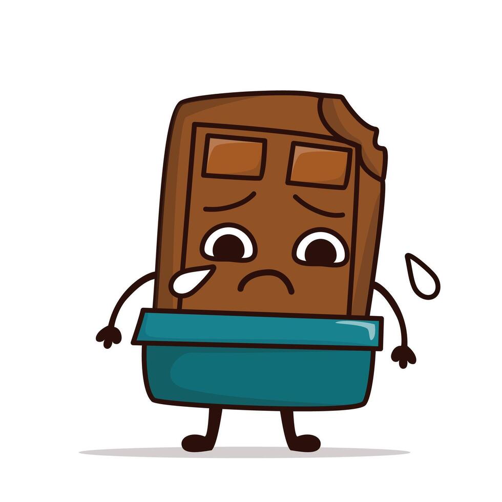 Crying chocolate character bitten and sad cartoon vector