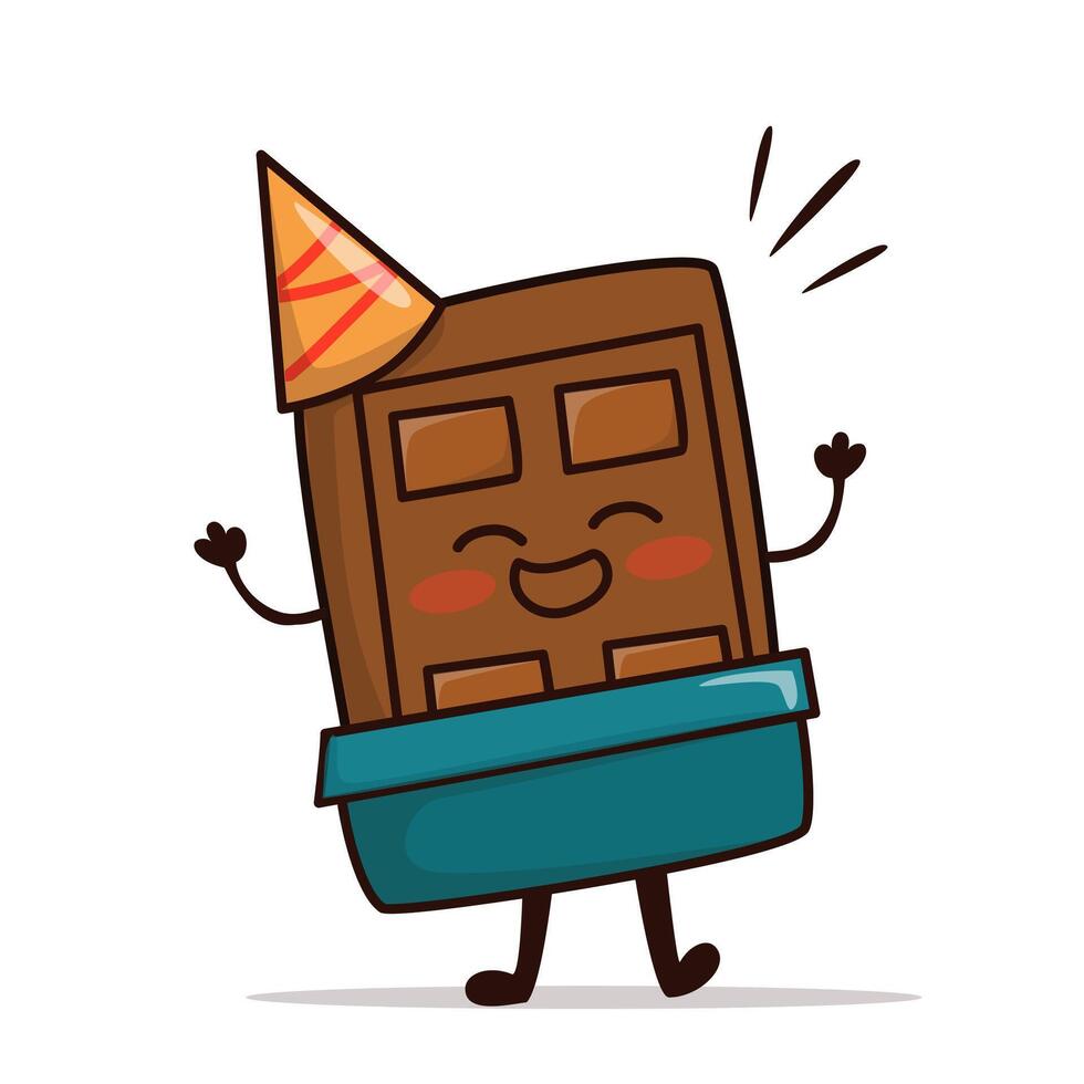 Cute chocolate character with party hat celebrating Happy Chocolate Day vector