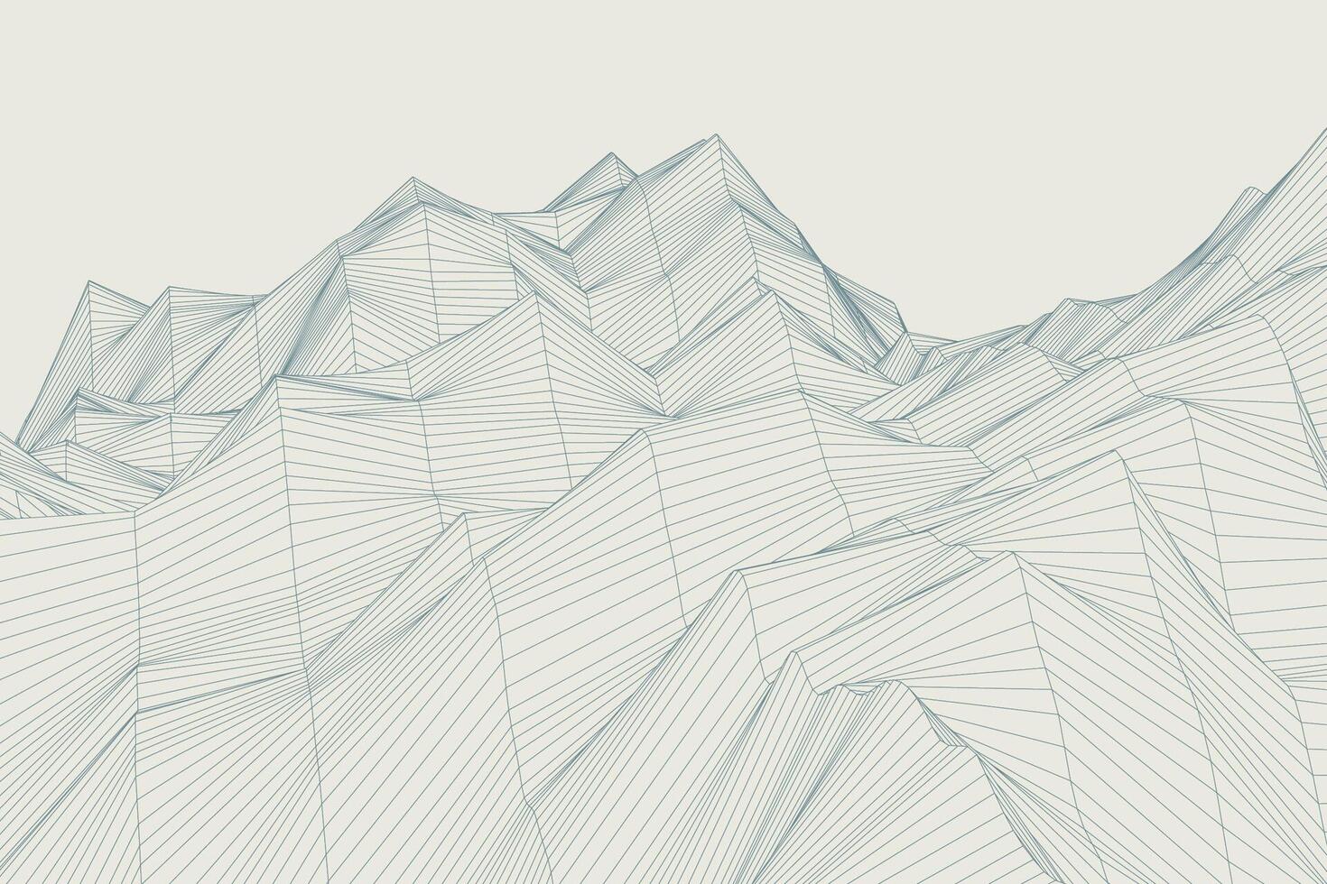 Abstract wireframe mountains in the geometric waves background showcasing layered line art in 3D perspective vector