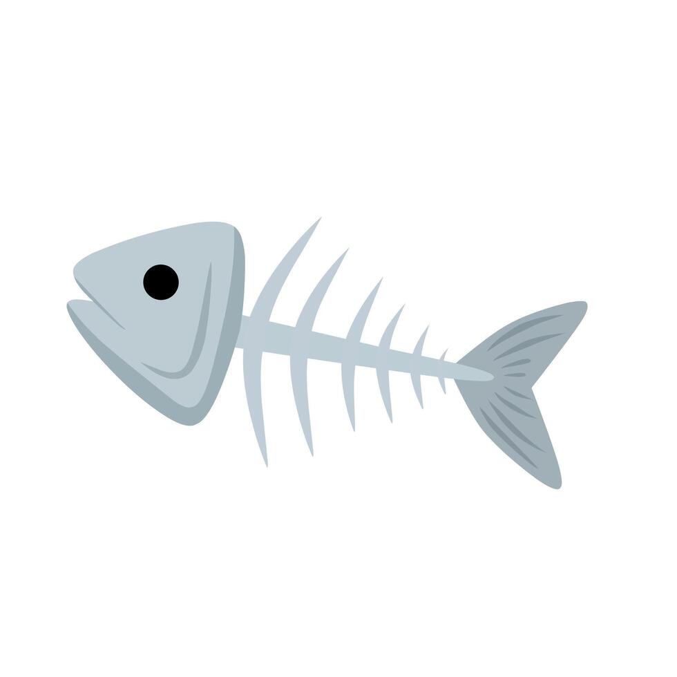 Minimal fishbone skeleton illustration with cartoon-style head and tail. Ideal for food waste concepts, seafood designs, or eco-friendly symbol themes vector