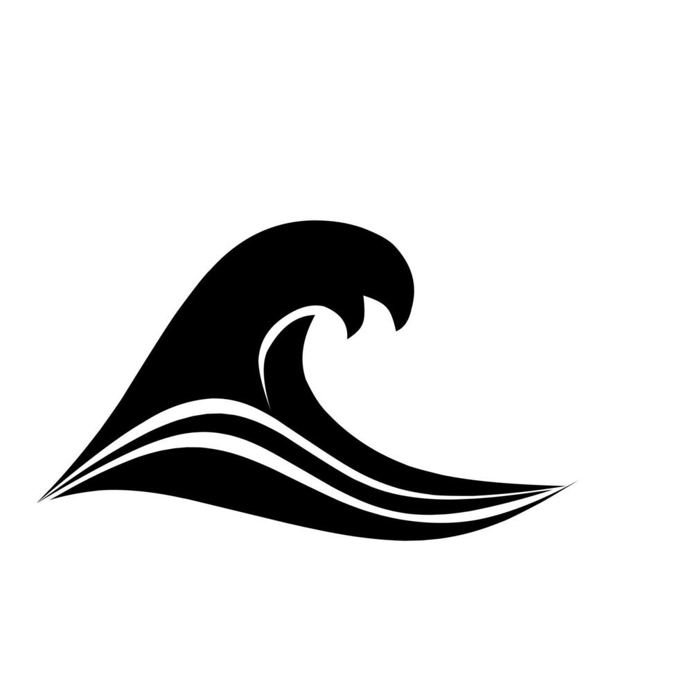 Stylized black wave icon in format, symbolizing ocean energy, water motion, and surfing. Perfect for logos, nature designs, or abstract backgrounds vector