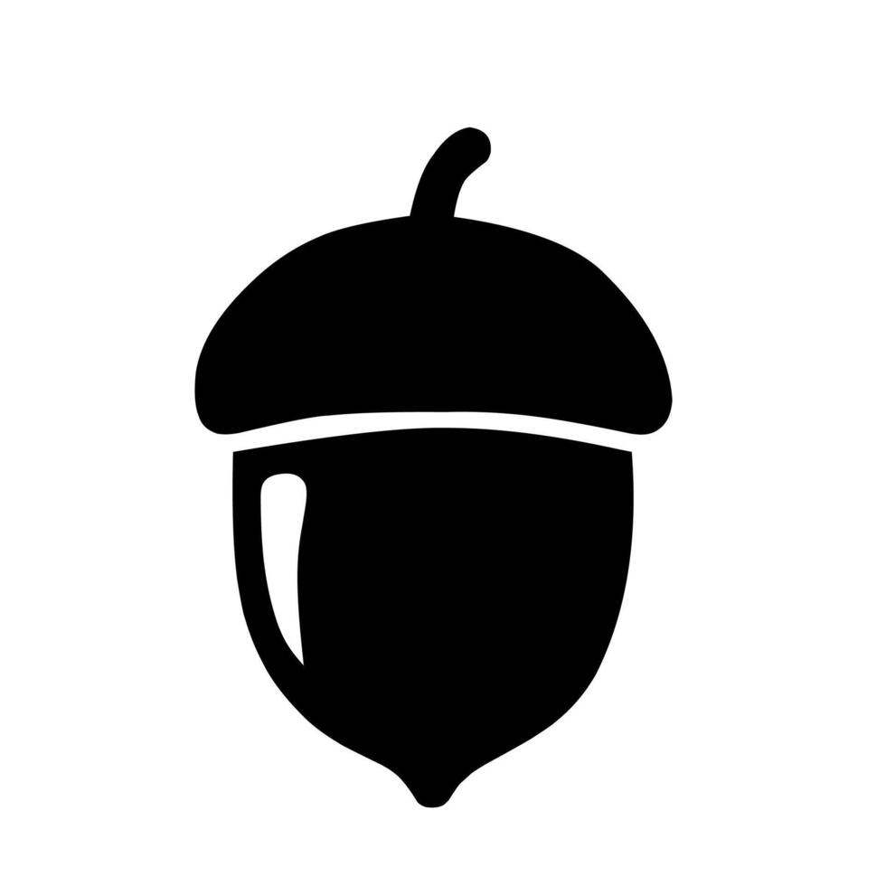 Black acorn silhouette in minimal style, symbolizing growth, autumn, and nature. Ideal for eco-friendly themes, logos, and seasonal illustrations vector