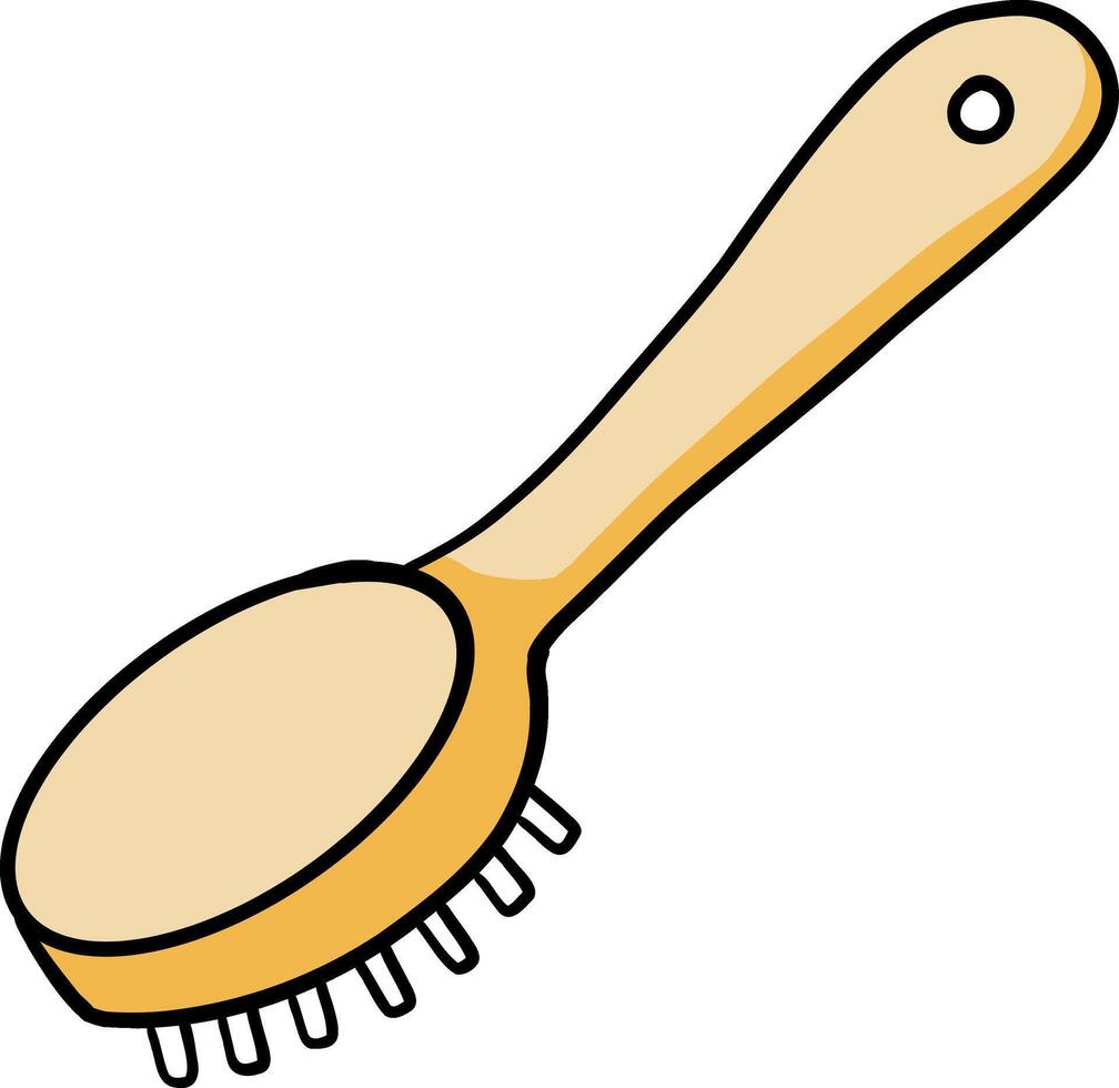 Hand drawn Bathroom elements doodle, Hairbrush with a wooden handle and bristles for grooming. vector