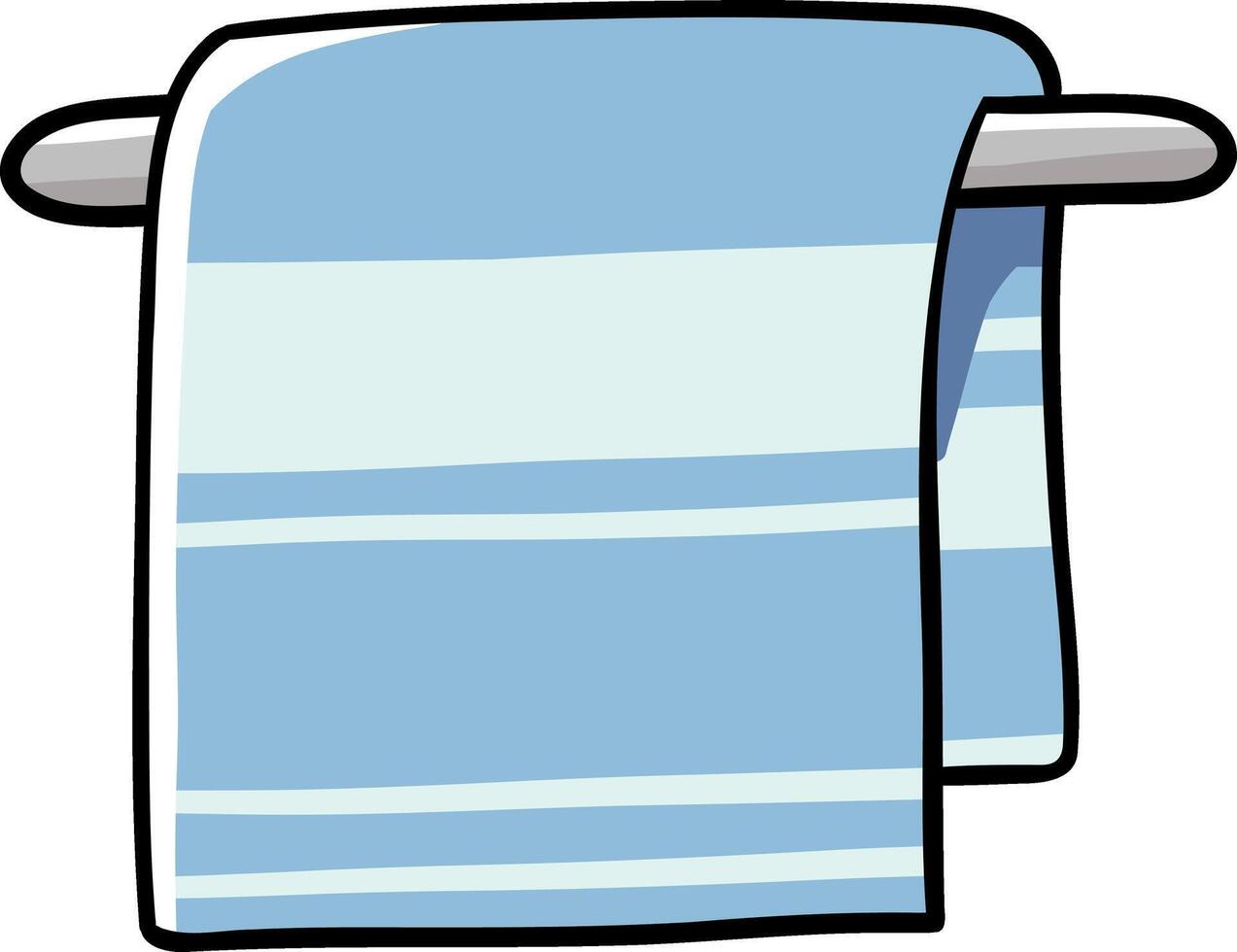 Hand drawn Bathroom elements doodle, Blue striped towel hanging on a rack. vector
