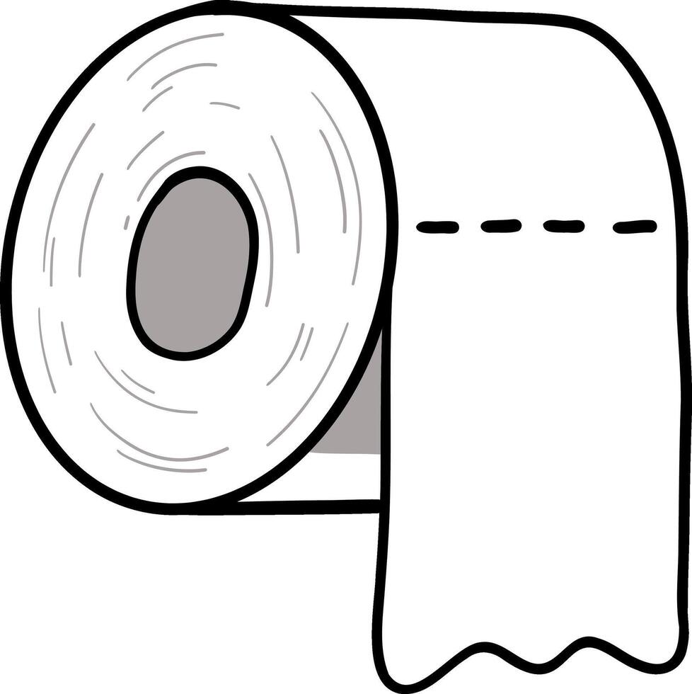 Hand drawn Bathroom elements doodle, Toilet paper roll with a loose end for easy tearing. vector