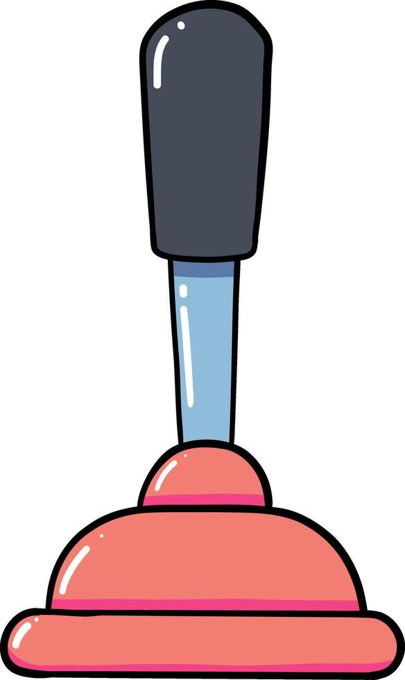 Hand drawn Bathroom elements doodle, Plunger with a colorful handle for unclogging drains. vector