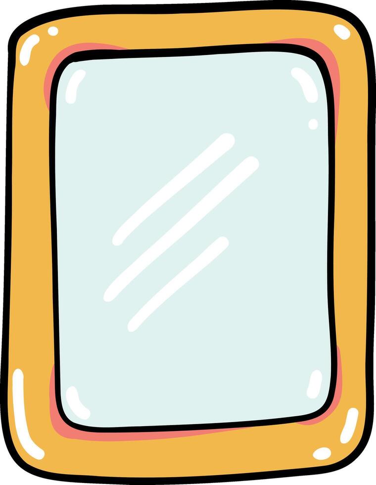 Hand drawn Bathroom elements doodle, Colorful mirror with a decorative frame and a reflective surface. vector