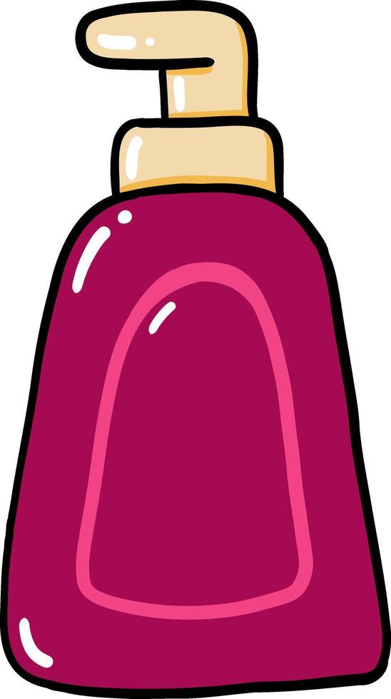 Hand drawn Bathroom elements doodle, Bottle of pink lotion with a pump dispenser. vector