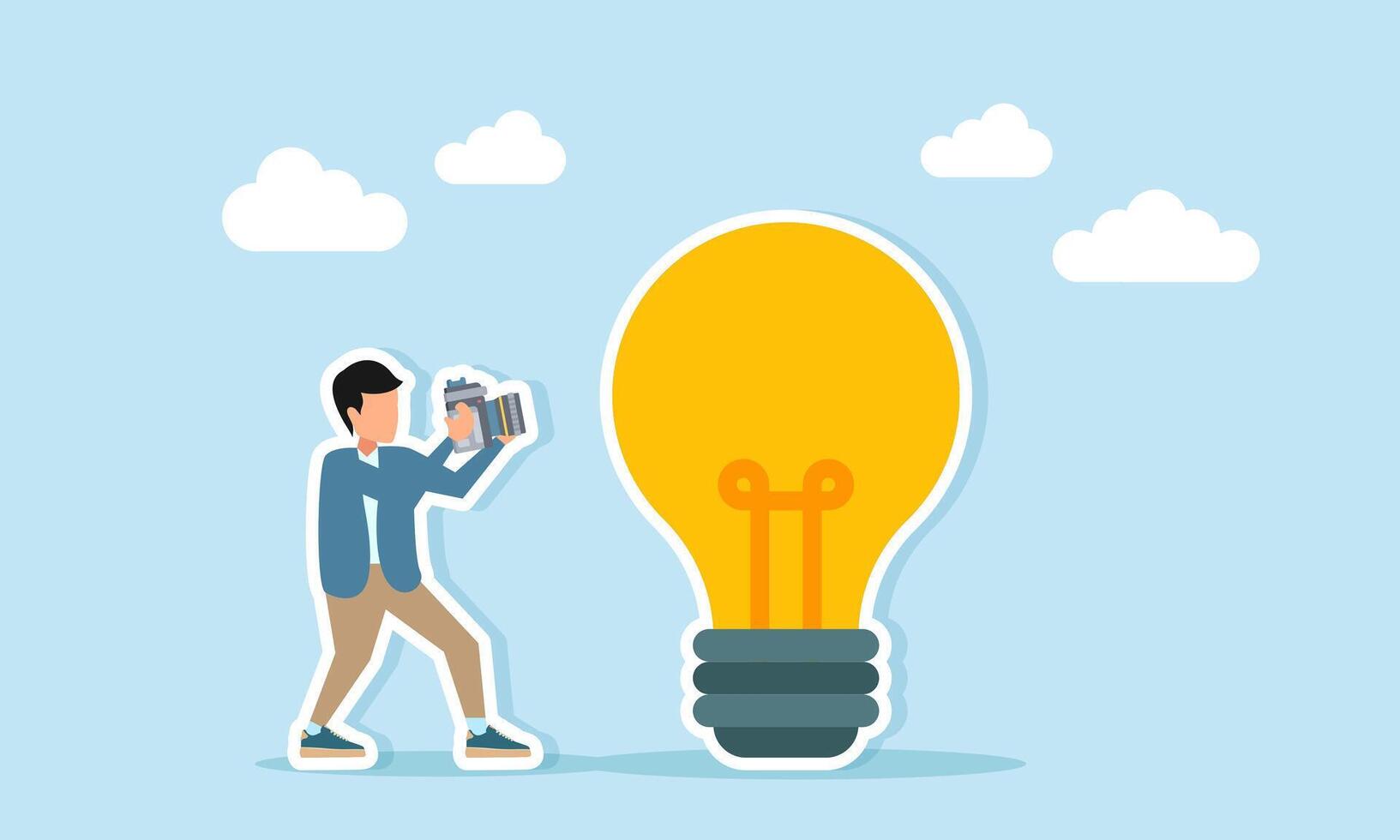 Person photographing a light bulb vector