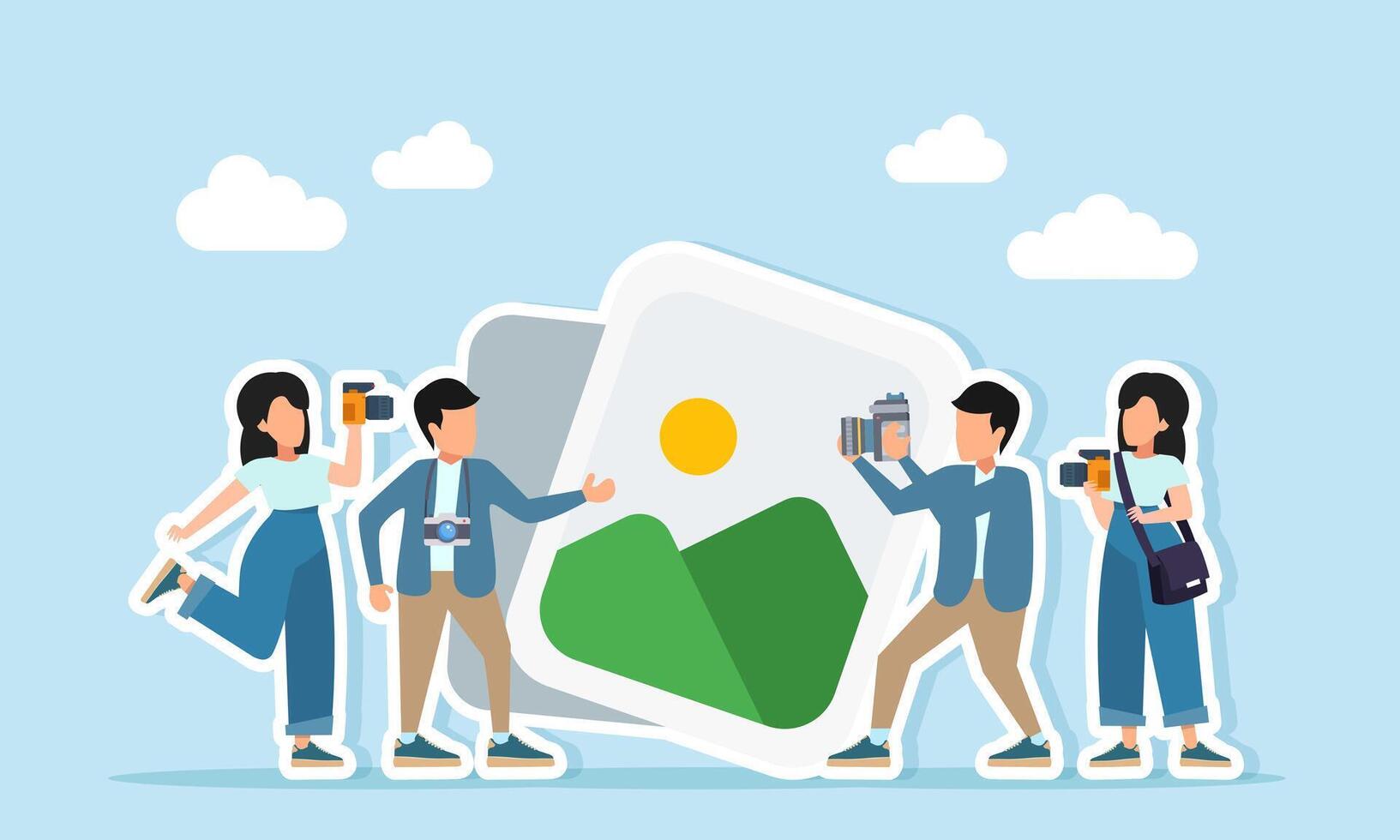 Group of people taking photos together vector