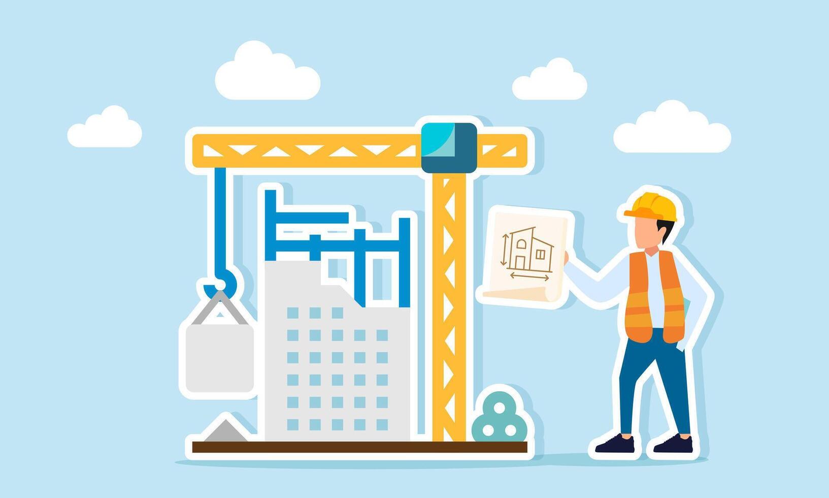 Construction worker holding building plans vector