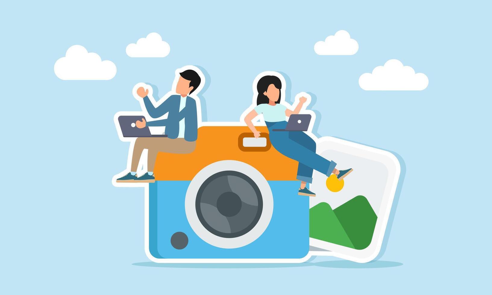 Illustration of people with digital cameras vector