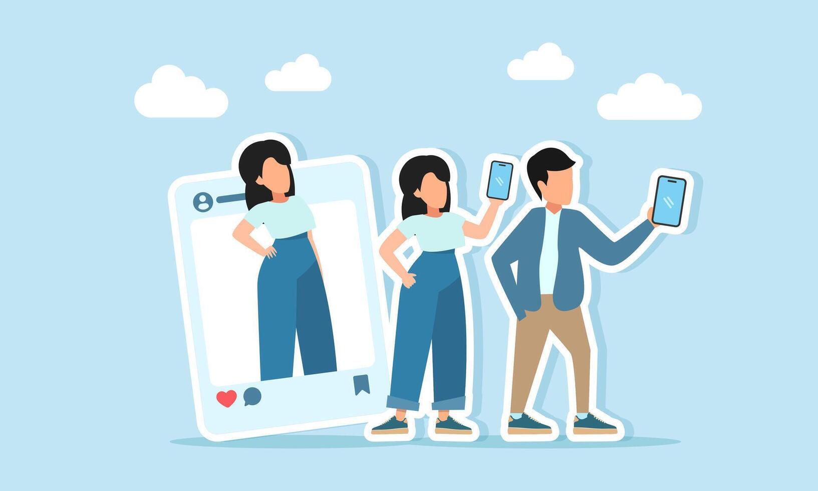 Stylish characters with smartphones illustration vector