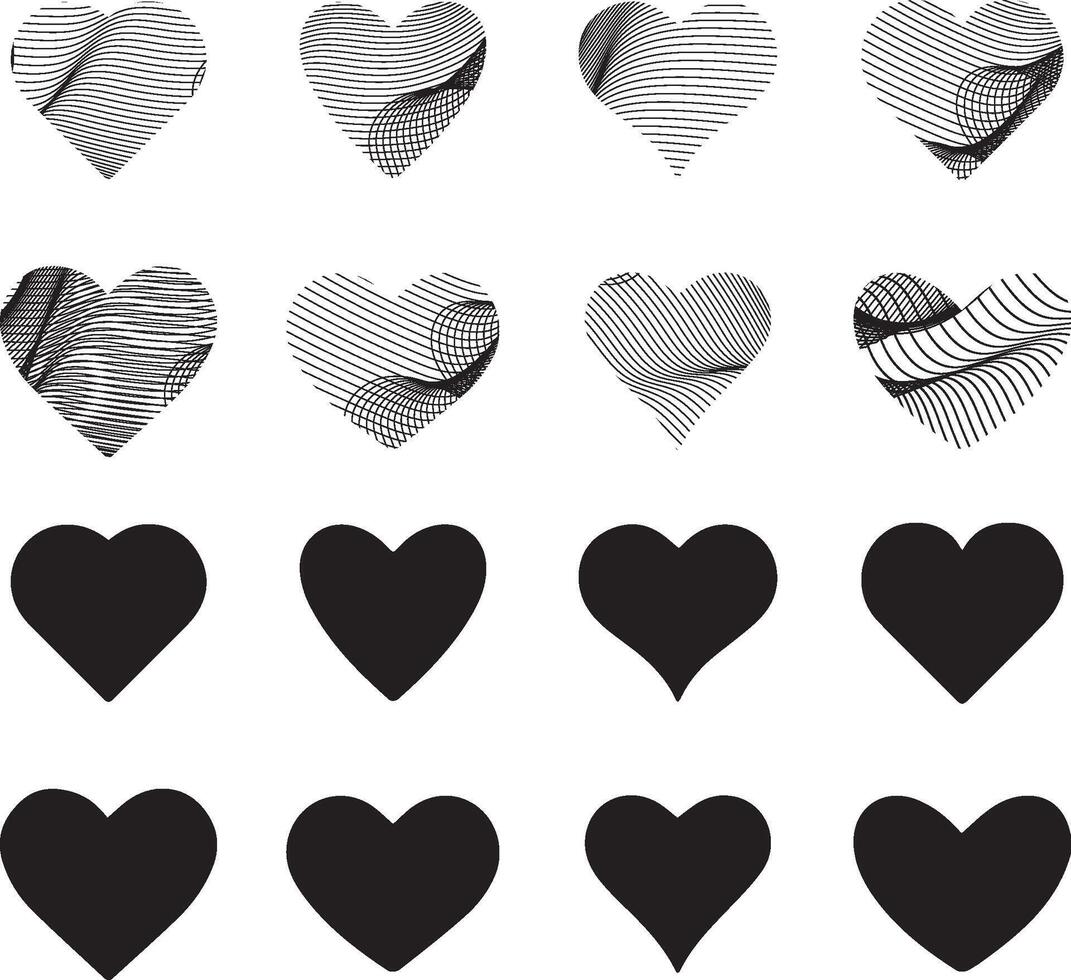 black heart icons set . Set of love symbols isolated. Heart Black Love Logo Variations vector