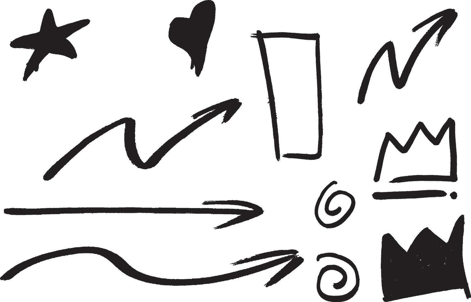doodle effect stain collection. crayon texture pencil effect. Chalk texture stain set. emphasis, star, arrow mark element. Hand drawn vector