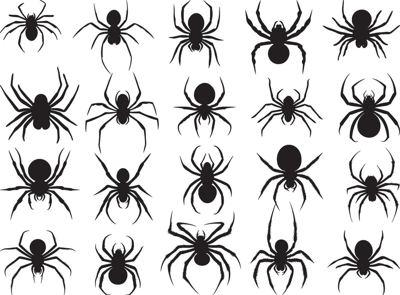 Set of Black and White Spider Silhouettes vector