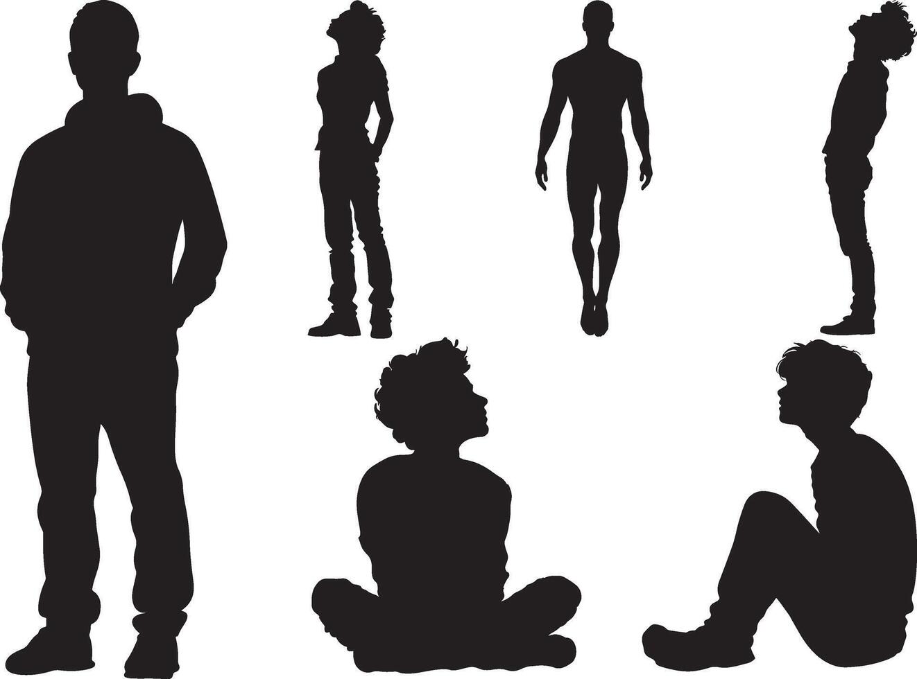 Diverse Silhouette Figures of People in Various Poses vector