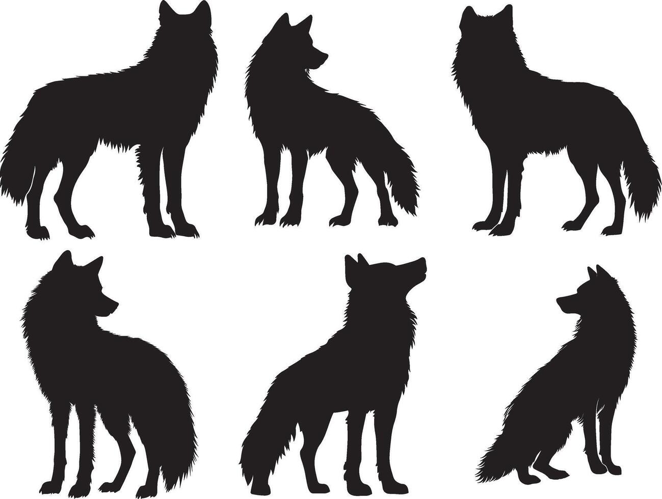 Silhouettes of Wolves in Various Poses vector