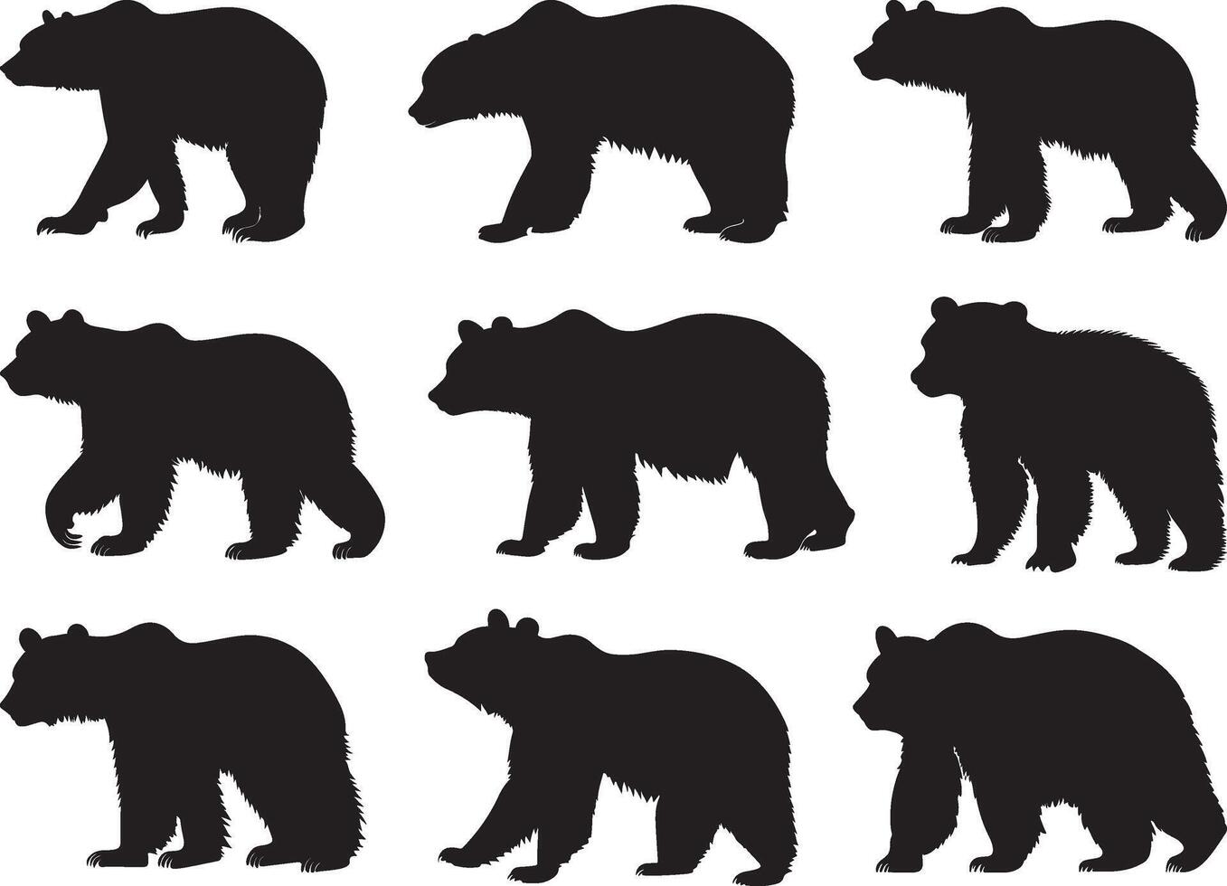 Silhouettes of Brown Bears in Various Poses vector