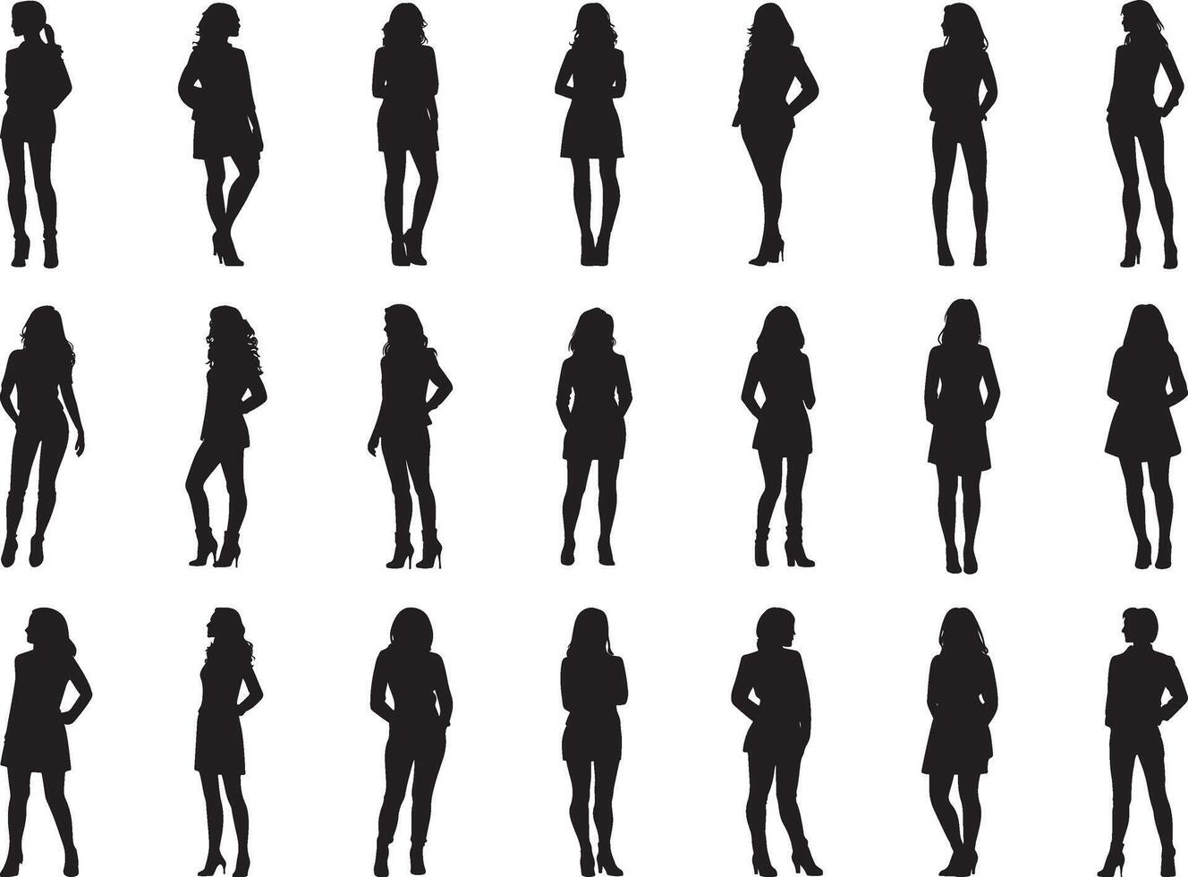 Silhouettes of Diverse Women in Various Poses vector