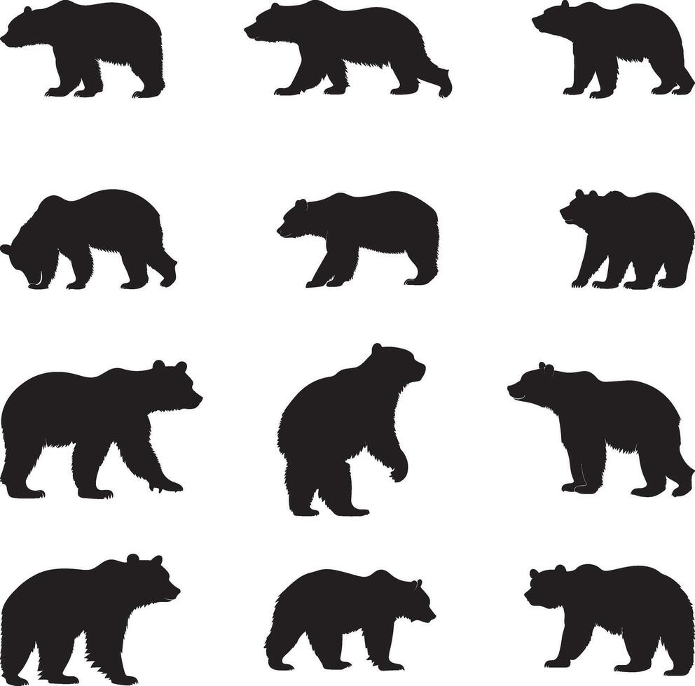Set of Black Bear Silhouettes vector