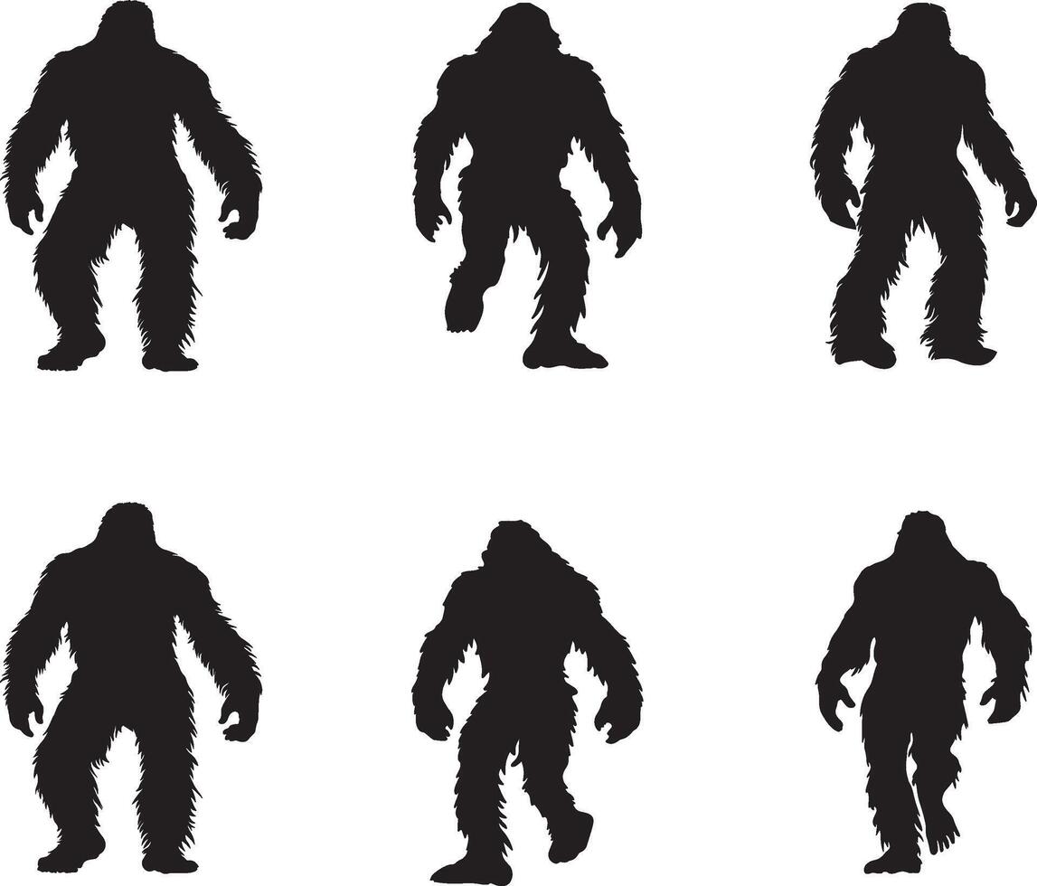 Six Silhouettes of a Large, Fleshy Creature, Possibly a Sasquatch or Bigfoot vector