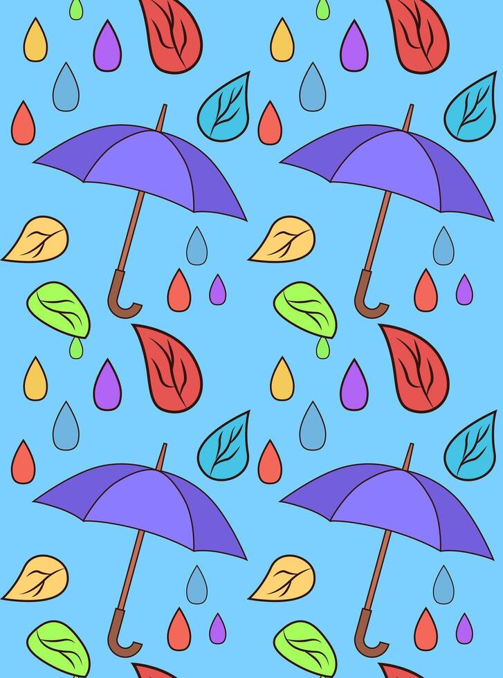 Colorful umbrellas and leaves pattern vector