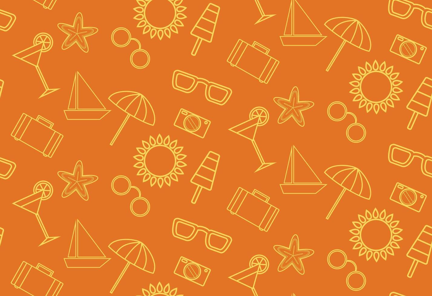 Beach pattern for summer. Pattern with summer icons on an orange background vector