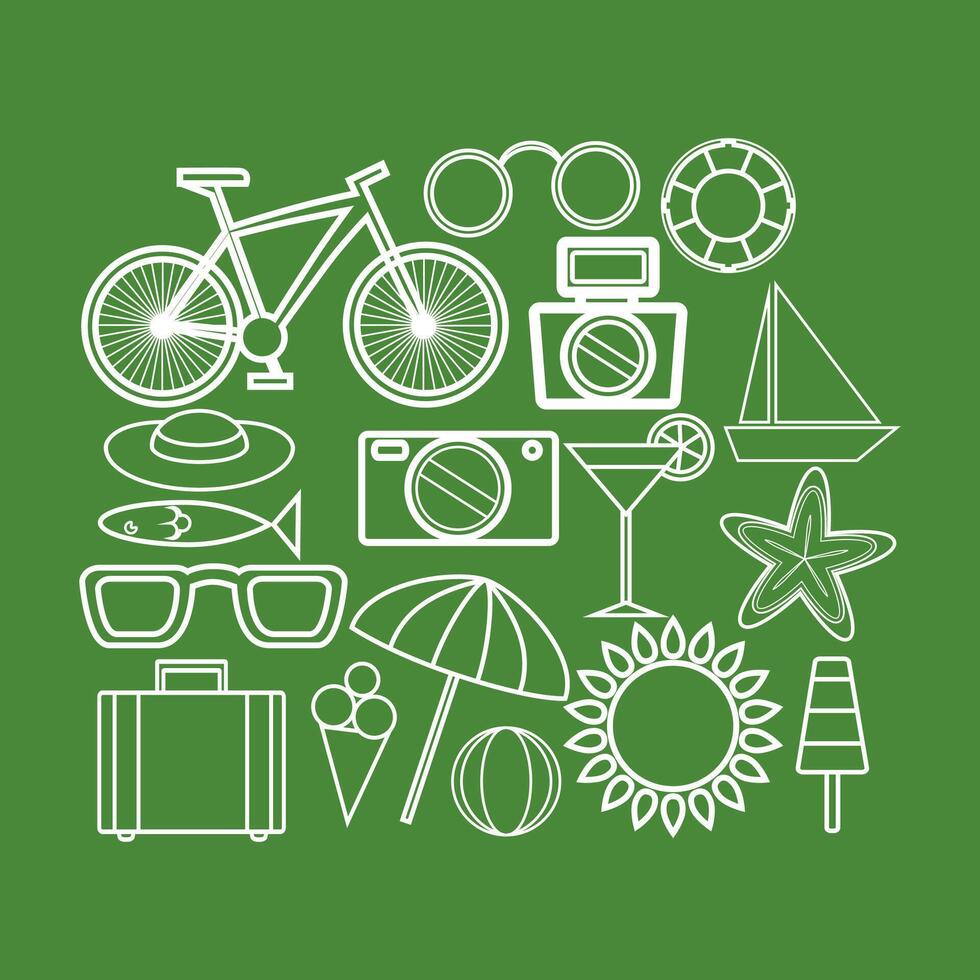 Contour summer icon set. vector