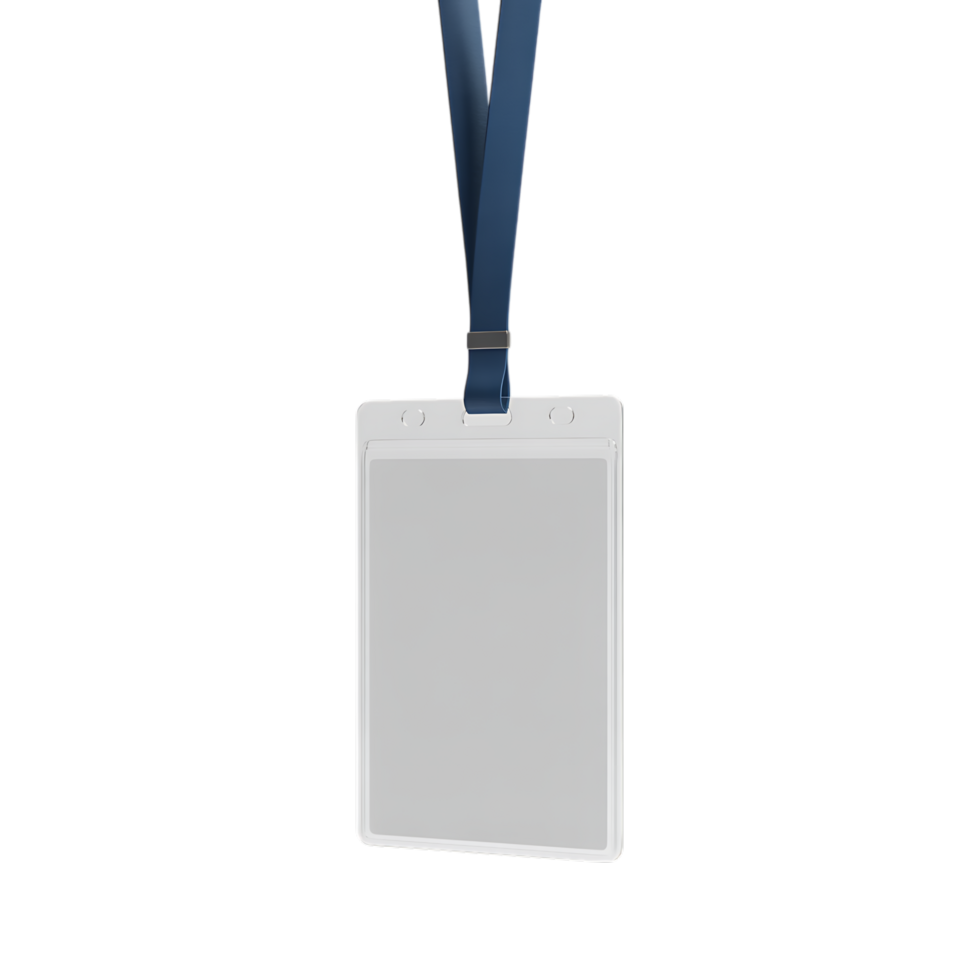 Isolated blank identification badge with blue lanyard for corporate events and conferences png