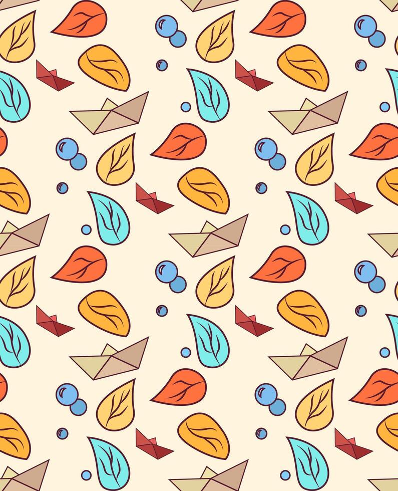 Colorful leaves and geometric shapes pattern vector