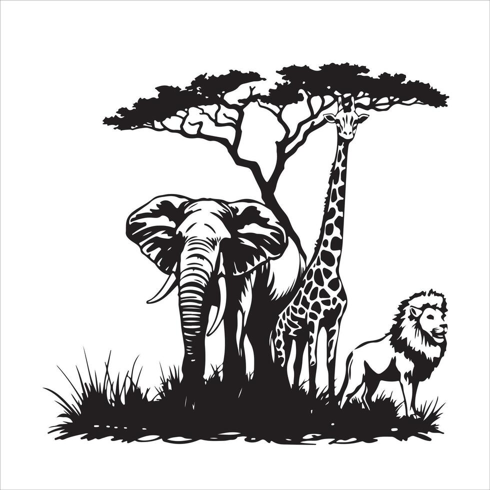 African animals in the wild illustration vector