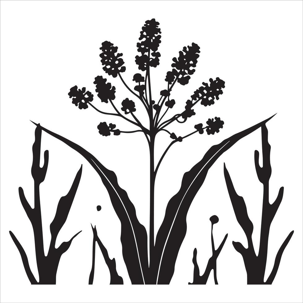 A black and white illustration of a plant with flowers vector