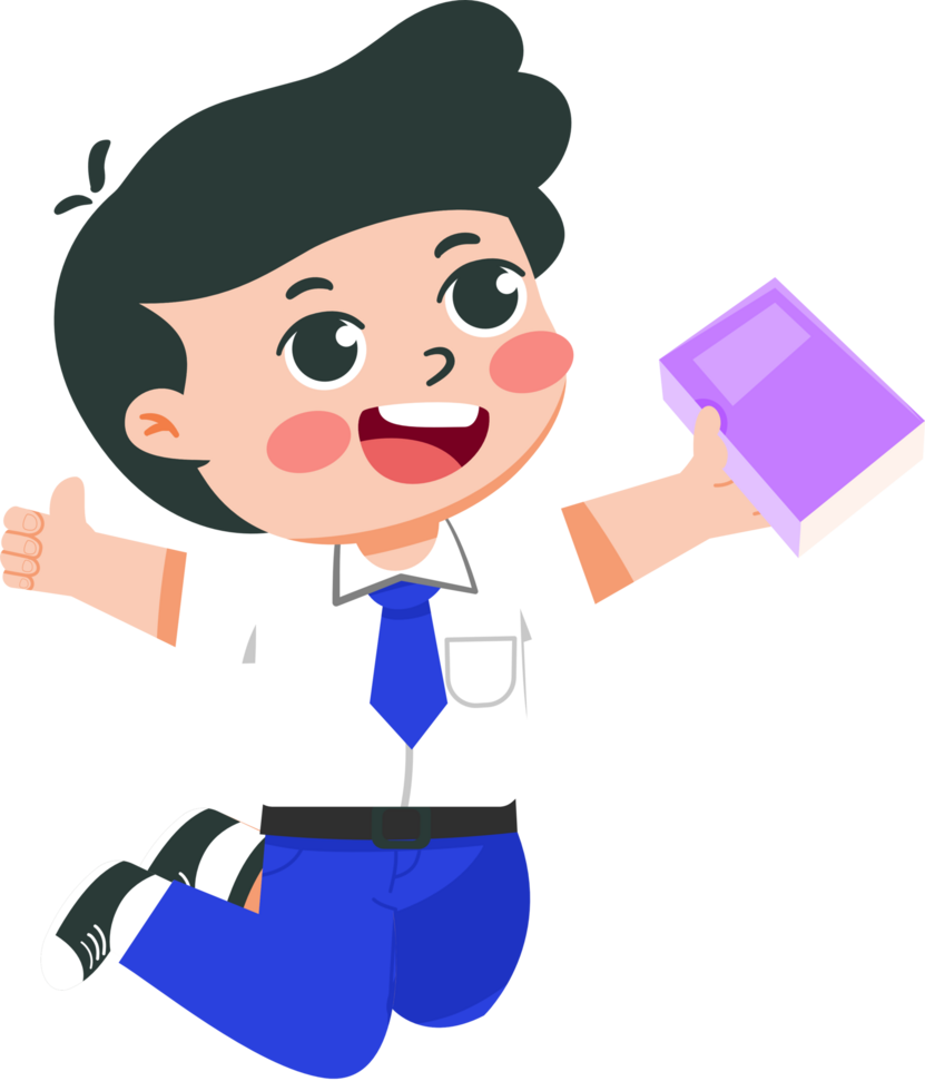 illustration of indonesian junior high school children jumping holding books png