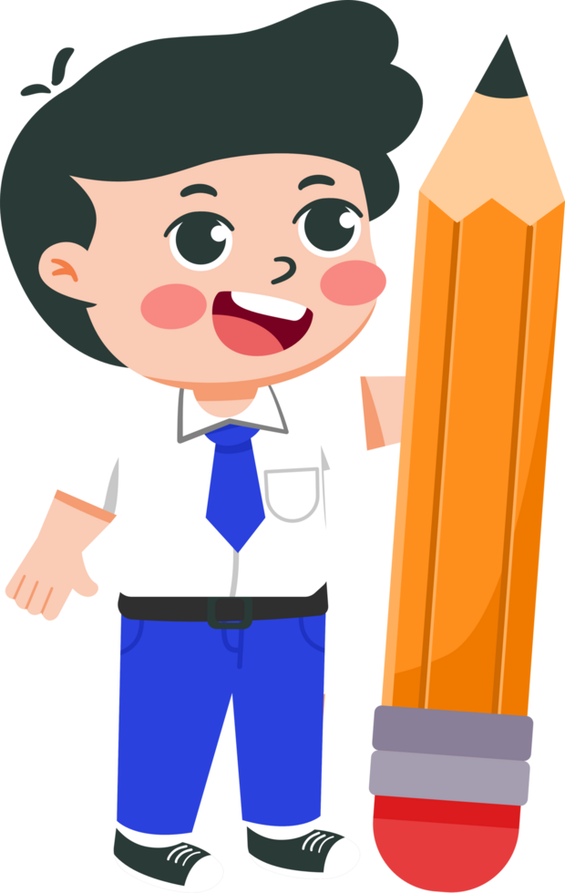 illustration of indonesian junior high school students holding giant pencils png