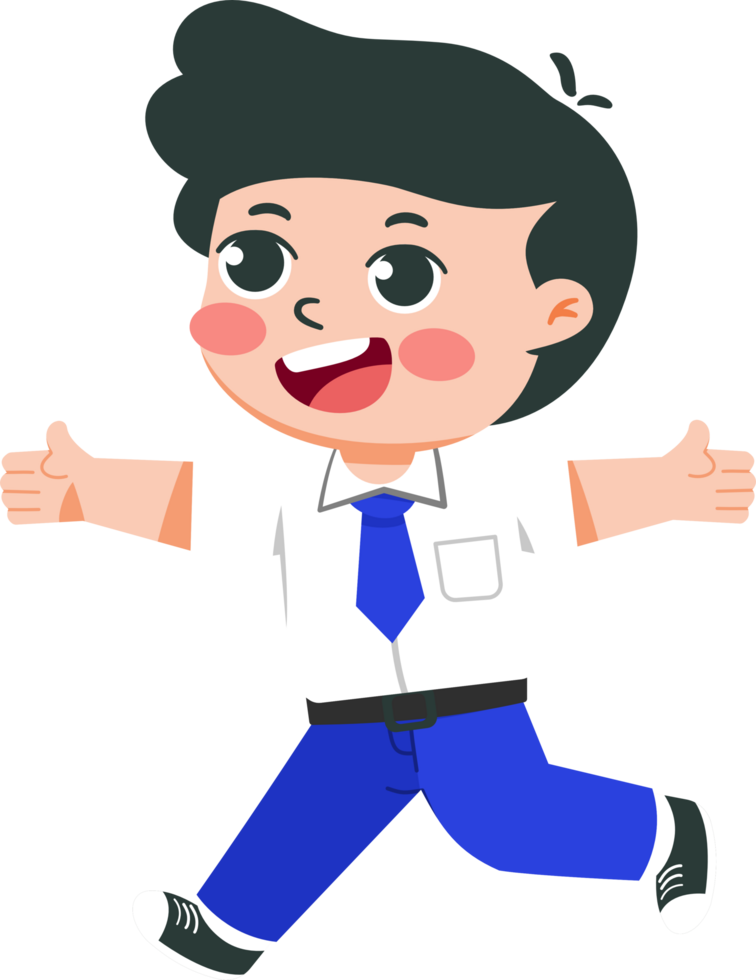 illustration of indonesian junior high school students running smiling happily png