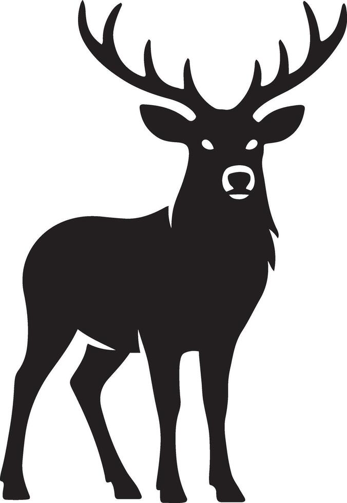 Deer silhouette in simple design black and white, Forest animal sketch clean and minimal vector