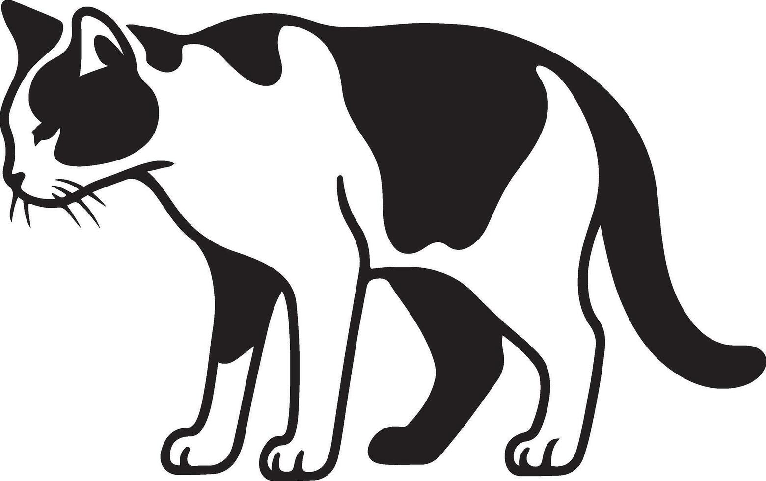 Cute black and white cat silhouette art, Feline side pose minimal design vector