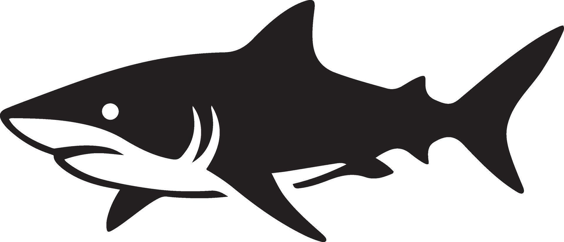 Shark silhouette powerful illustration, Ocean predator bold black and white vector