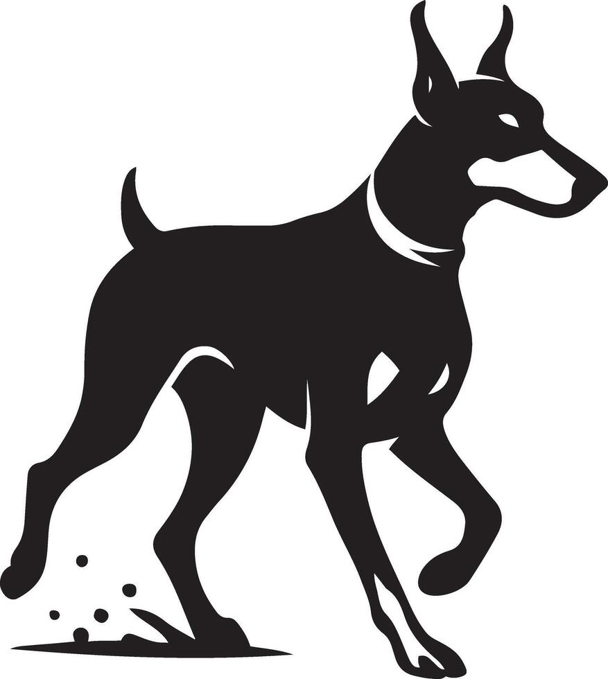 Running doberman pinscher silhouette pose, Fast dog profile bold minimal line art vector