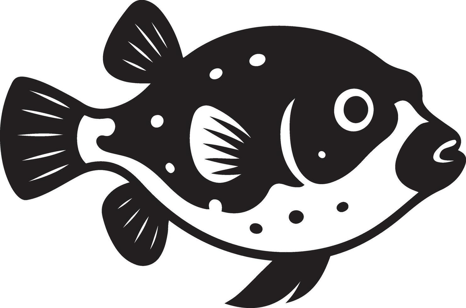 Pufferfish illustration cute black and white, Cartoon fish silhouette fun pet graphic vector
