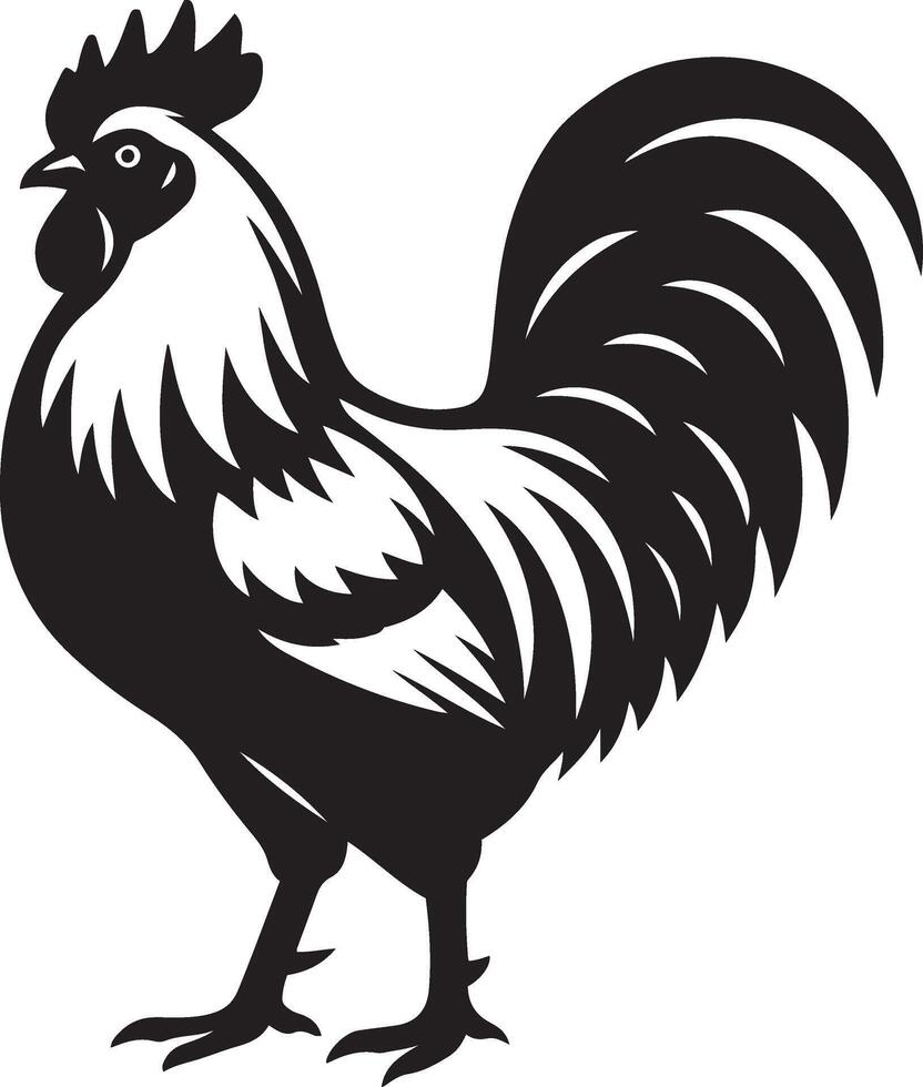 Rooster silhouette elegant black and white style, Farm bird profile illustration vector